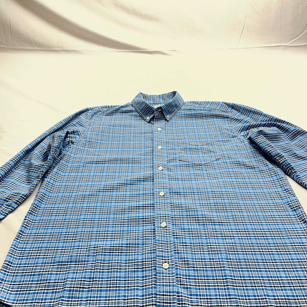 L.L.Bean Men’s Large Traditional Fit Blue Plaid Button Down Shirt Wrinkle Resist
